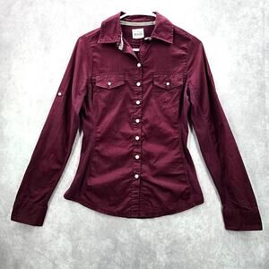 Converse Purple Button Down Long Sleeve Cotton Blouse Top Shirt XS